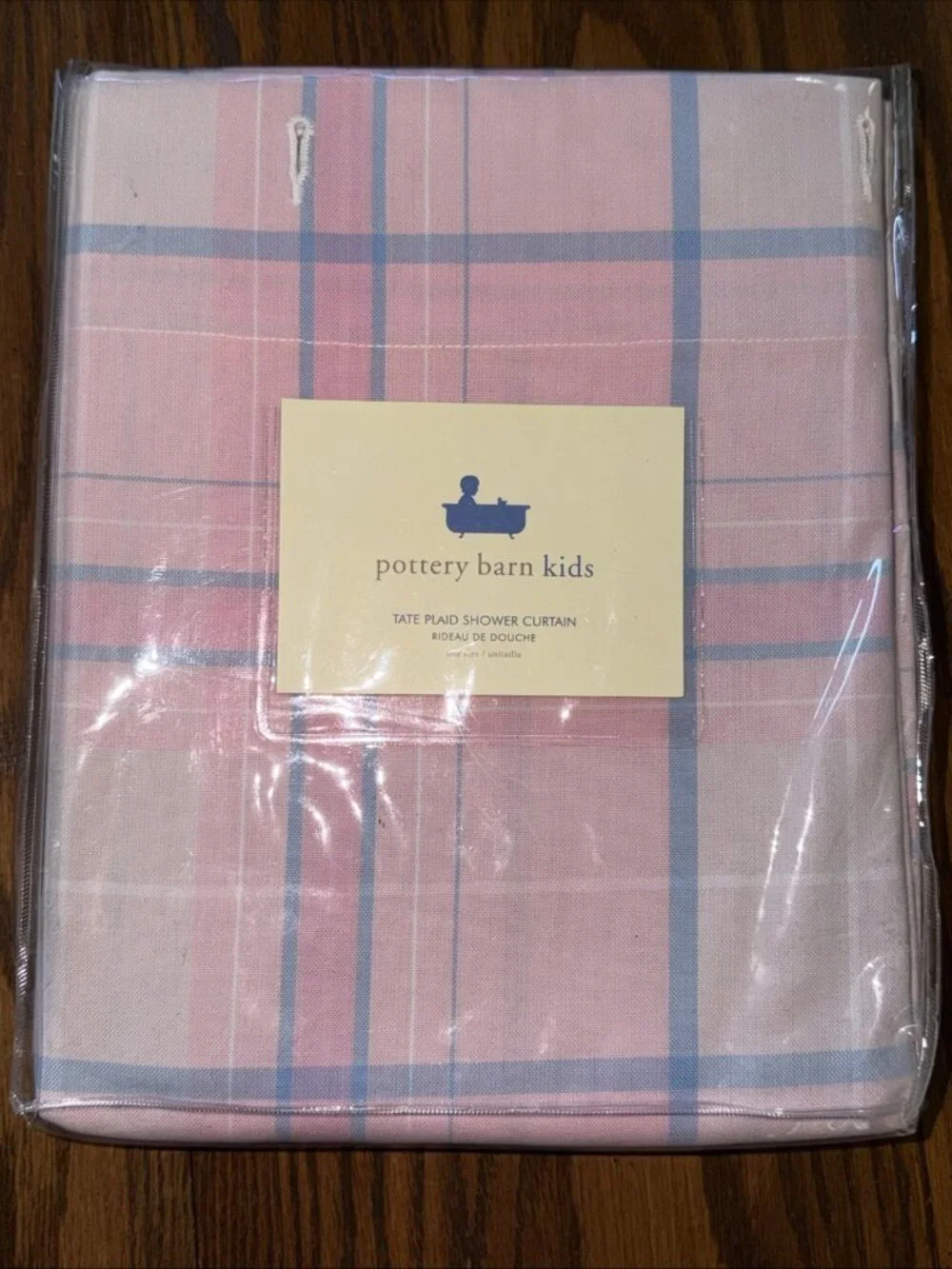 NEW Pottery Barn Kids Pink Tate Plaid Shower Curtain RARE